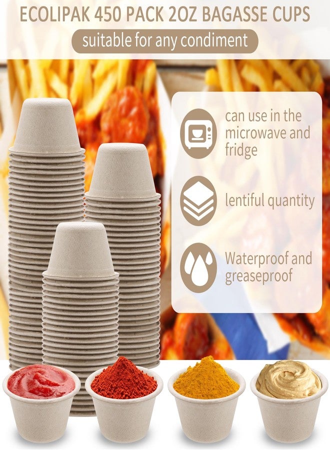 BUWUSMU 450 Pcs Bagasse Fiber Souffle Cups, 2 oz Beige Mini Disposable Condiment Cups, Small Sauce Portion Bowls for Dipping, Snack, Dessert Storage - Image 4